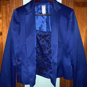 💥5/$10💥 Vintage Z Studio Blue Beaded Tank & Blazer Two-Piece Set Sz 12